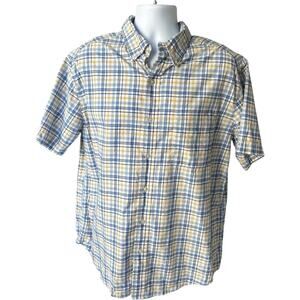 St Johns Bay Large Casual Shirt Blue Plaid Short Sleeve Cotton